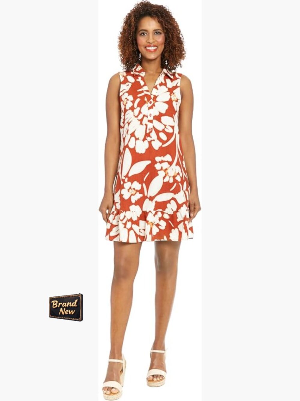Ruffle Hem Shift Shirtdress Sleeveless A-Line